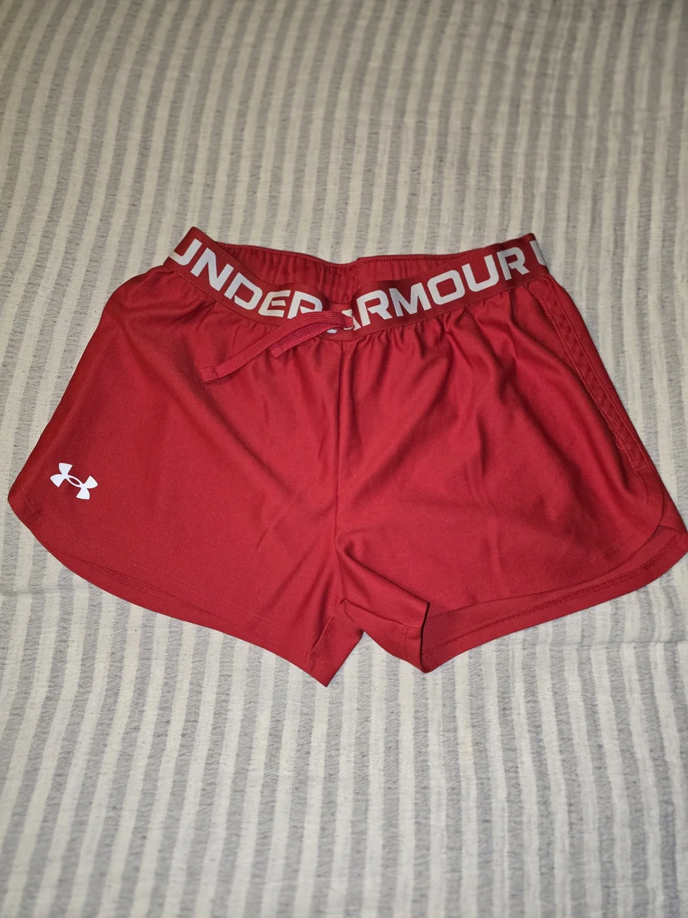Under Armour Girl's Red Athletic Logo Waistband Shorts Youth Large